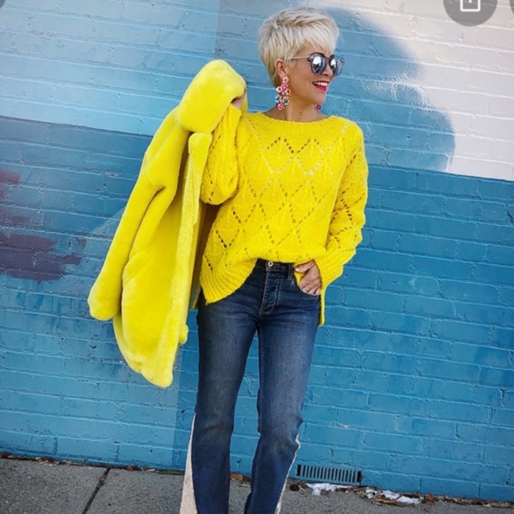 Anthropologie Sleeping on Snow Knit Bright Lights Sweater Alpaca Yellow Size XS